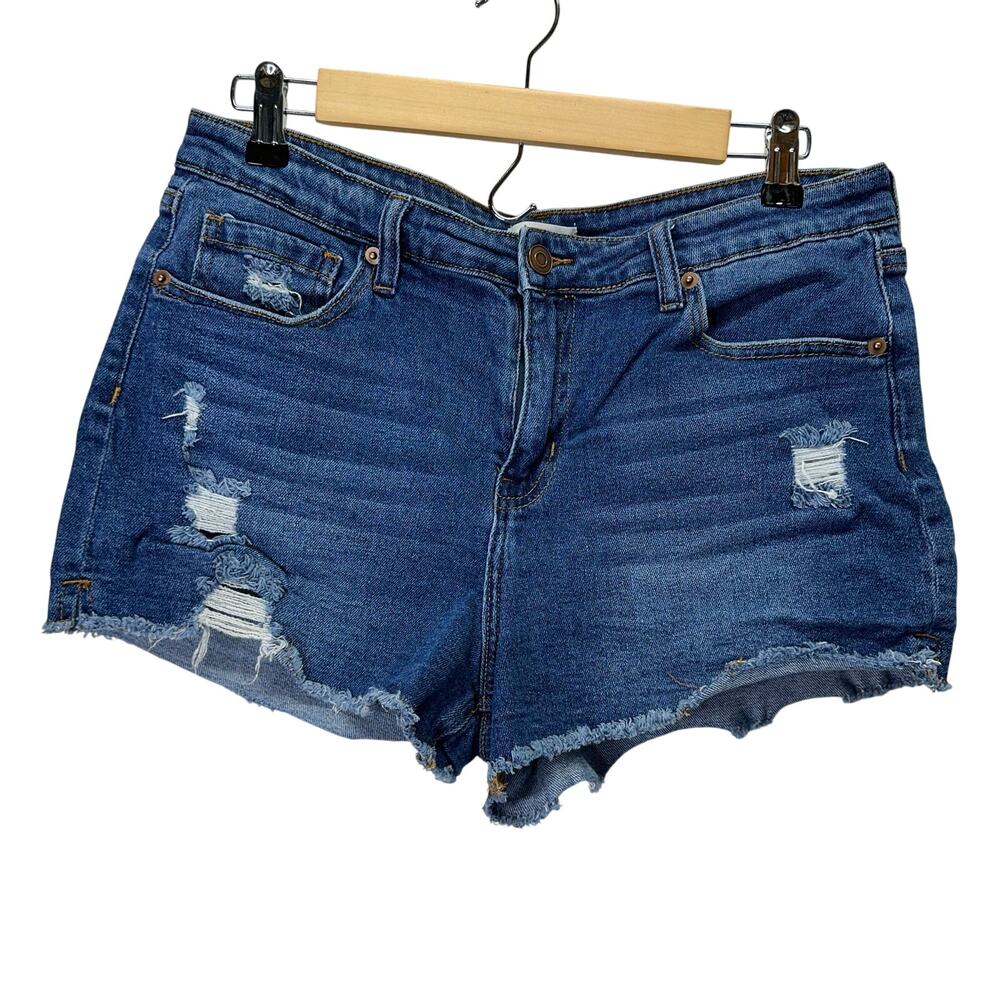 BP‎ Nordstrom Raw Hem Distressed Medium Wash High Rise Jean Shorts Womens 31